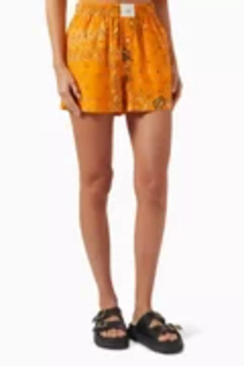KITH Women's Ida Kith Paisley Boxer Short XS- Dark Orange (MSRP: $150)