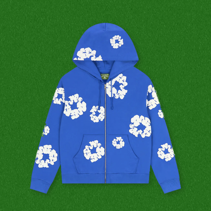 Denim Tears Mono Cotton Wreath Blue Zip-Up Hoodie Size Medium