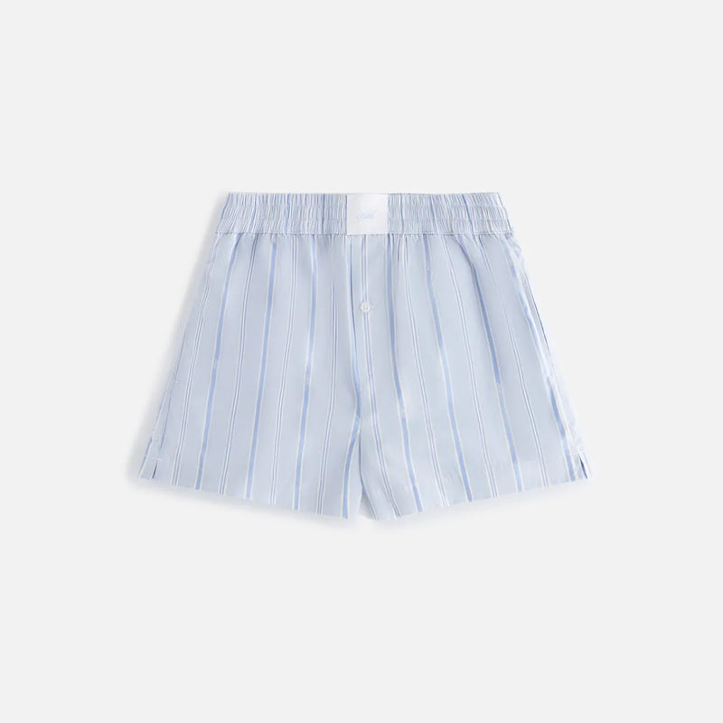 KITH Women's Ida Logo Stripe Boxer Short - Light/Pastel Blue S MSRP: $145