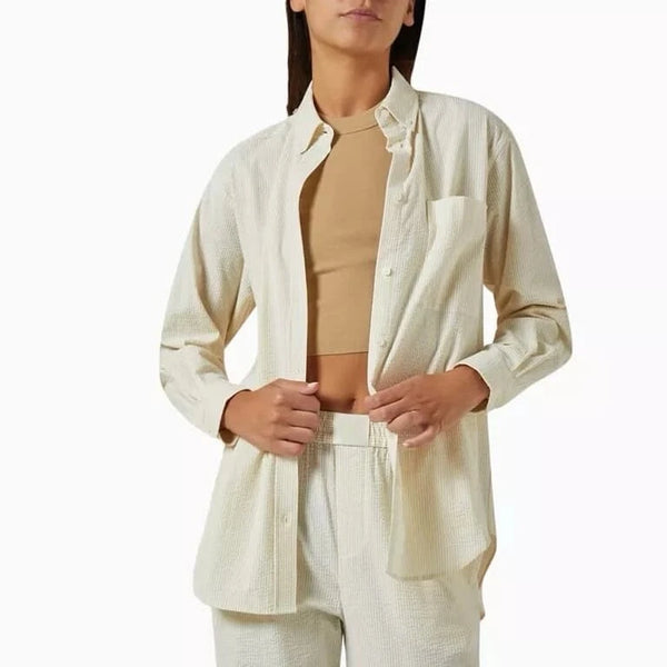 Kith Women's Ora Ii Seersucker Shirt - Beige LARGE msrp: $175.00